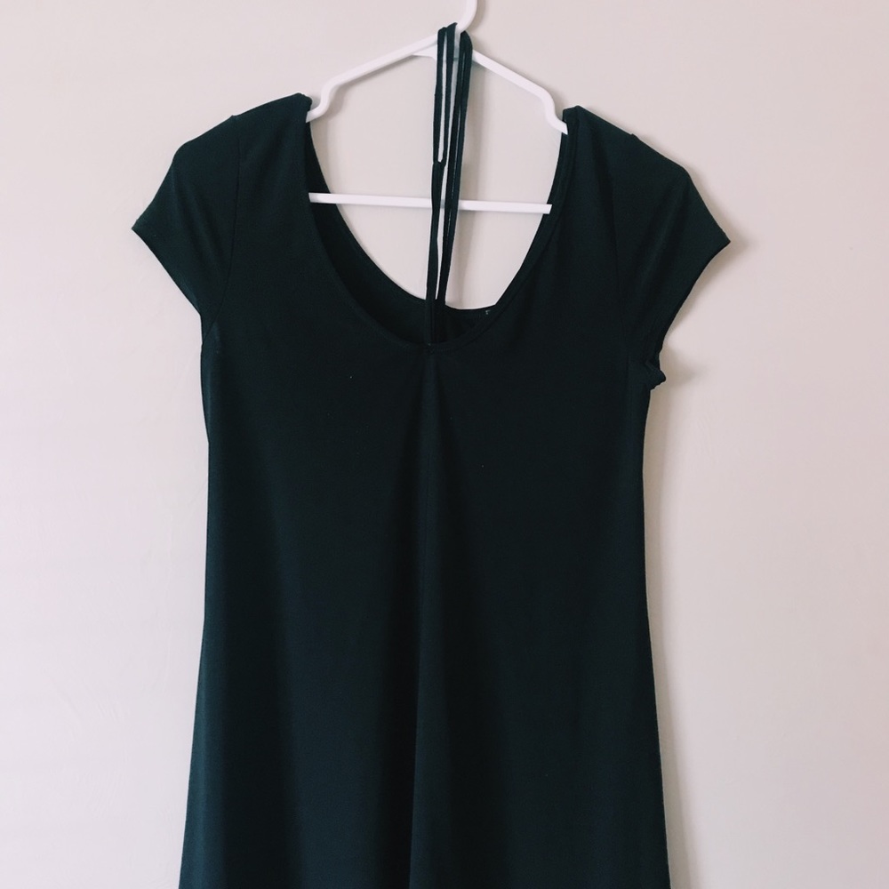 black dress with neck strap